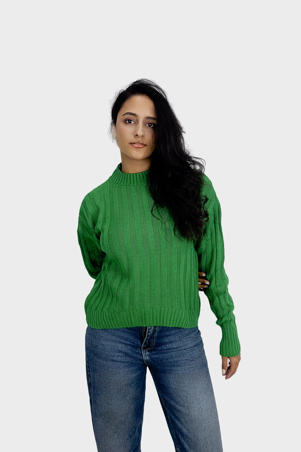 Green High Hip Ribbed Pullover