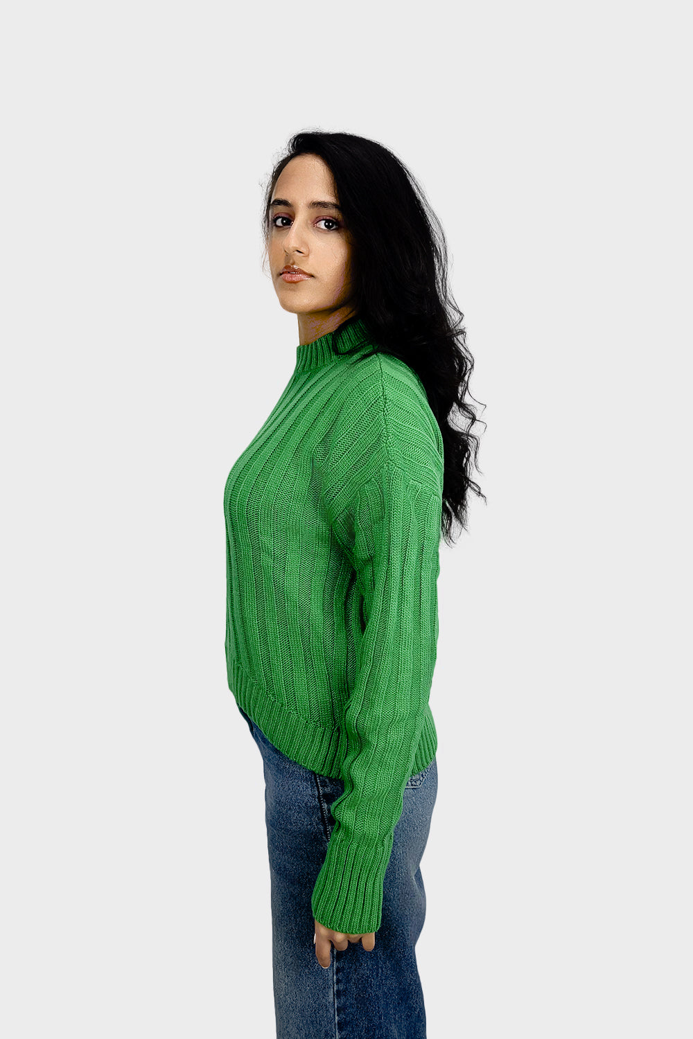 Green High Hip Ribbed Pullover