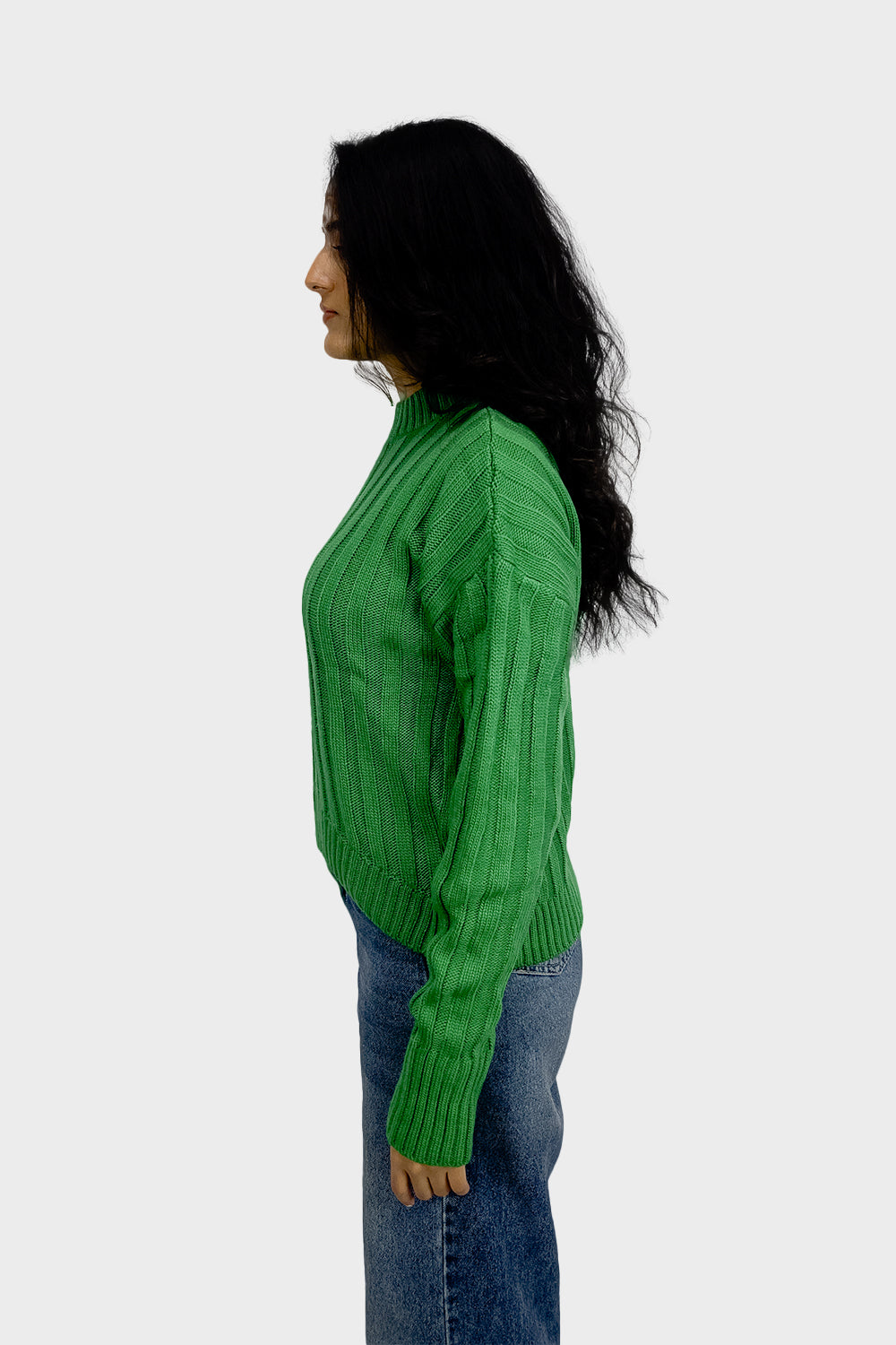 Green High Hip Ribbed Pullover