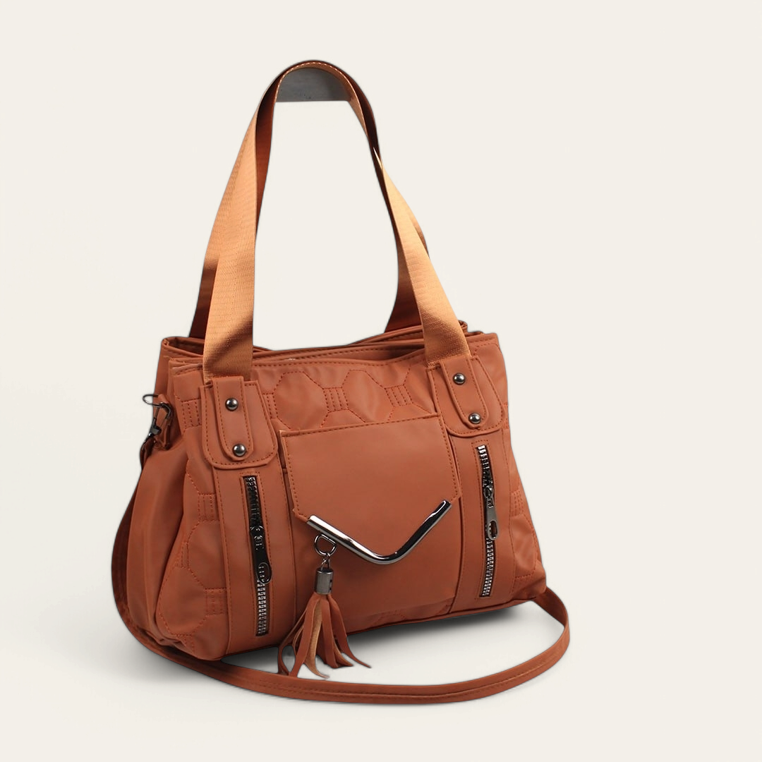 Havana Leather Shoulder Bag with Long Strap