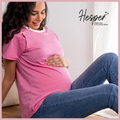 Pink Summer Snap Nursing Maternity T-Shirt