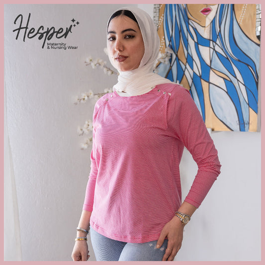 Pink Long Sleeve Snap Maternity & Nursing Tshirt