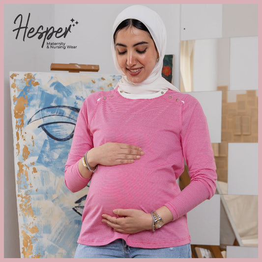 Pink Long Sleeve Snap Maternity & Nursing Tshirt