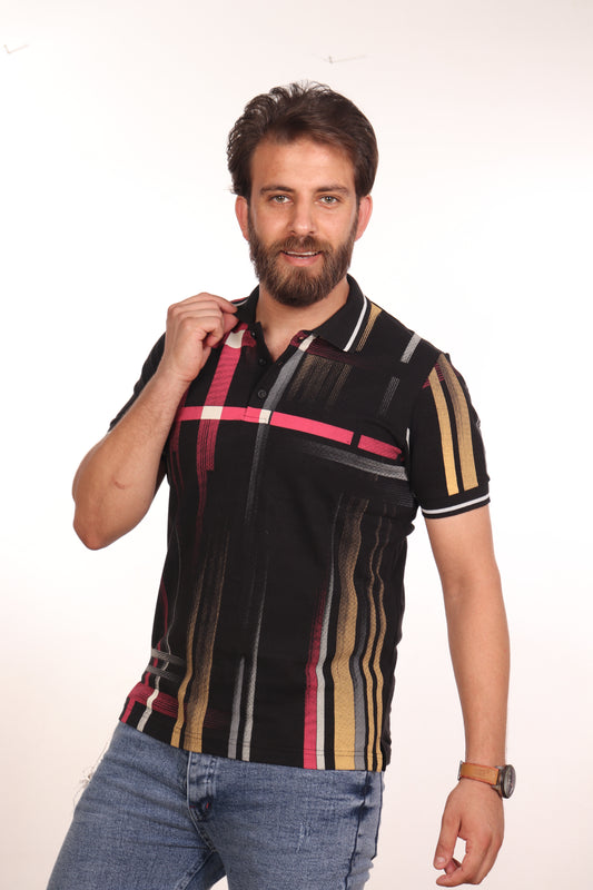 Hero Basic Black Self-Printed Ronaldo Polo shirt