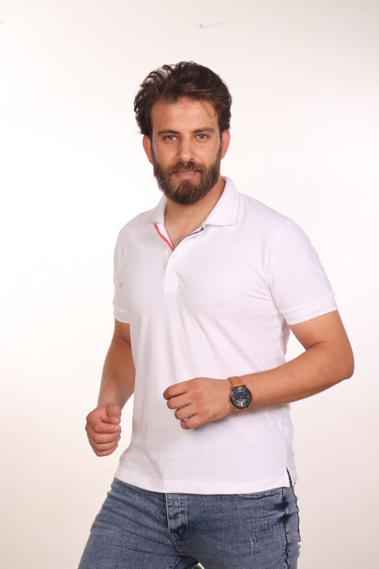 Hero Basic White Striped Cuff Polo Shirt