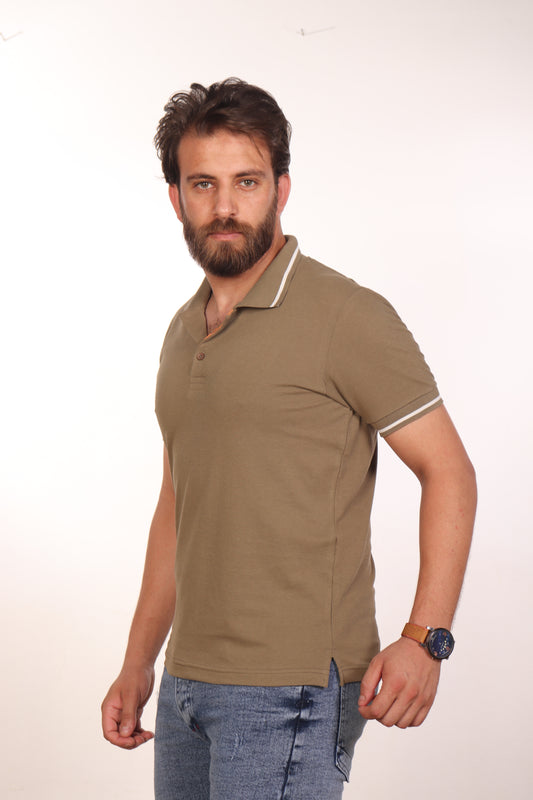 Hero Basic Khaki Striped Cuff Polo Shirt