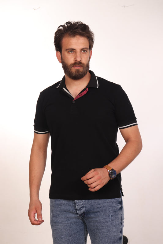 Hero Basic Black Striped Cuff Polo Shirt