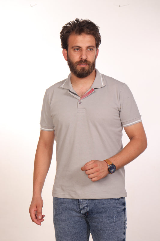 Hero Basic Gray Striped Cuff Polo Shirt