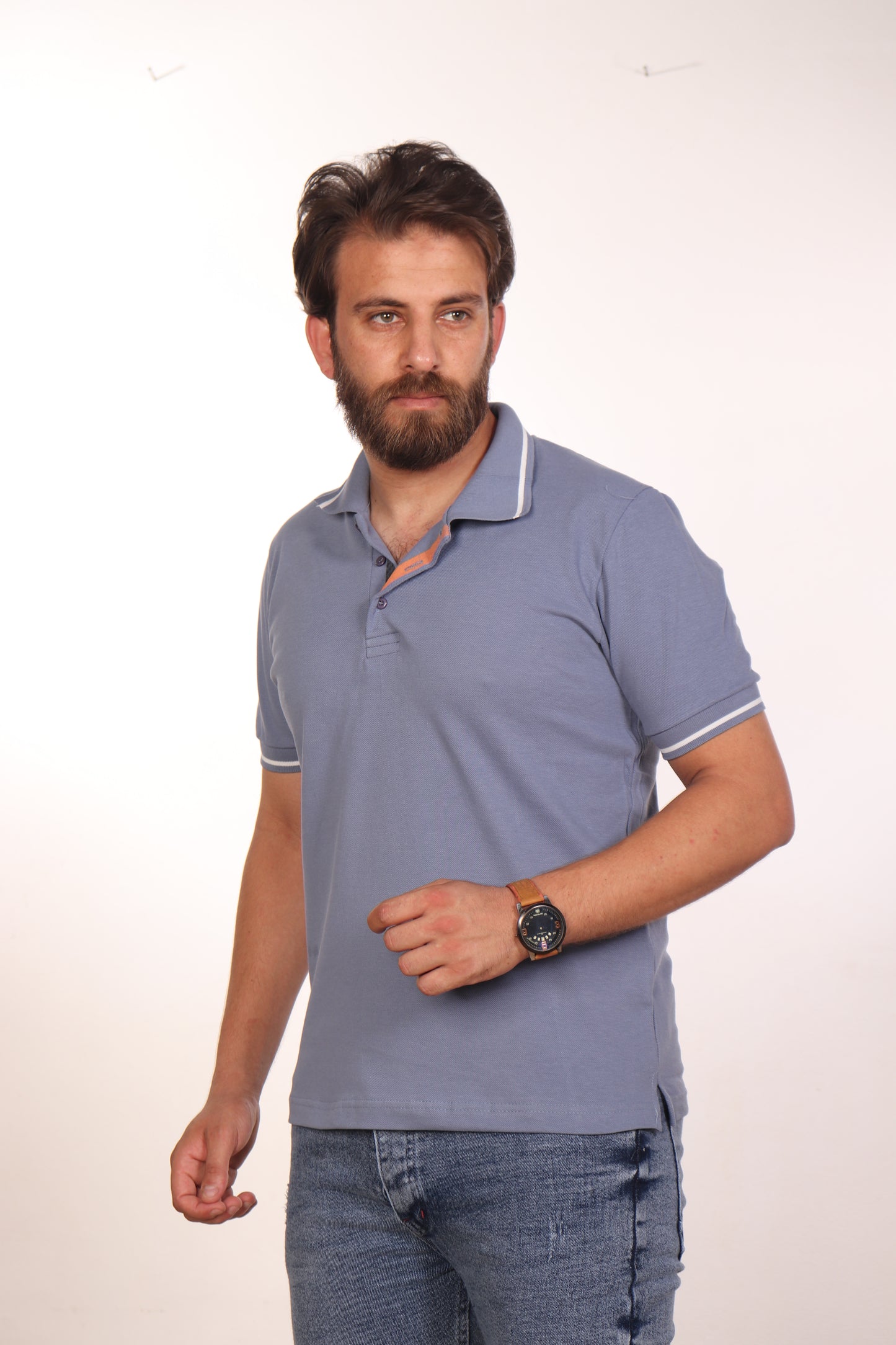 Hero Basic Baby Blue Striped Cuff Polo Shirt