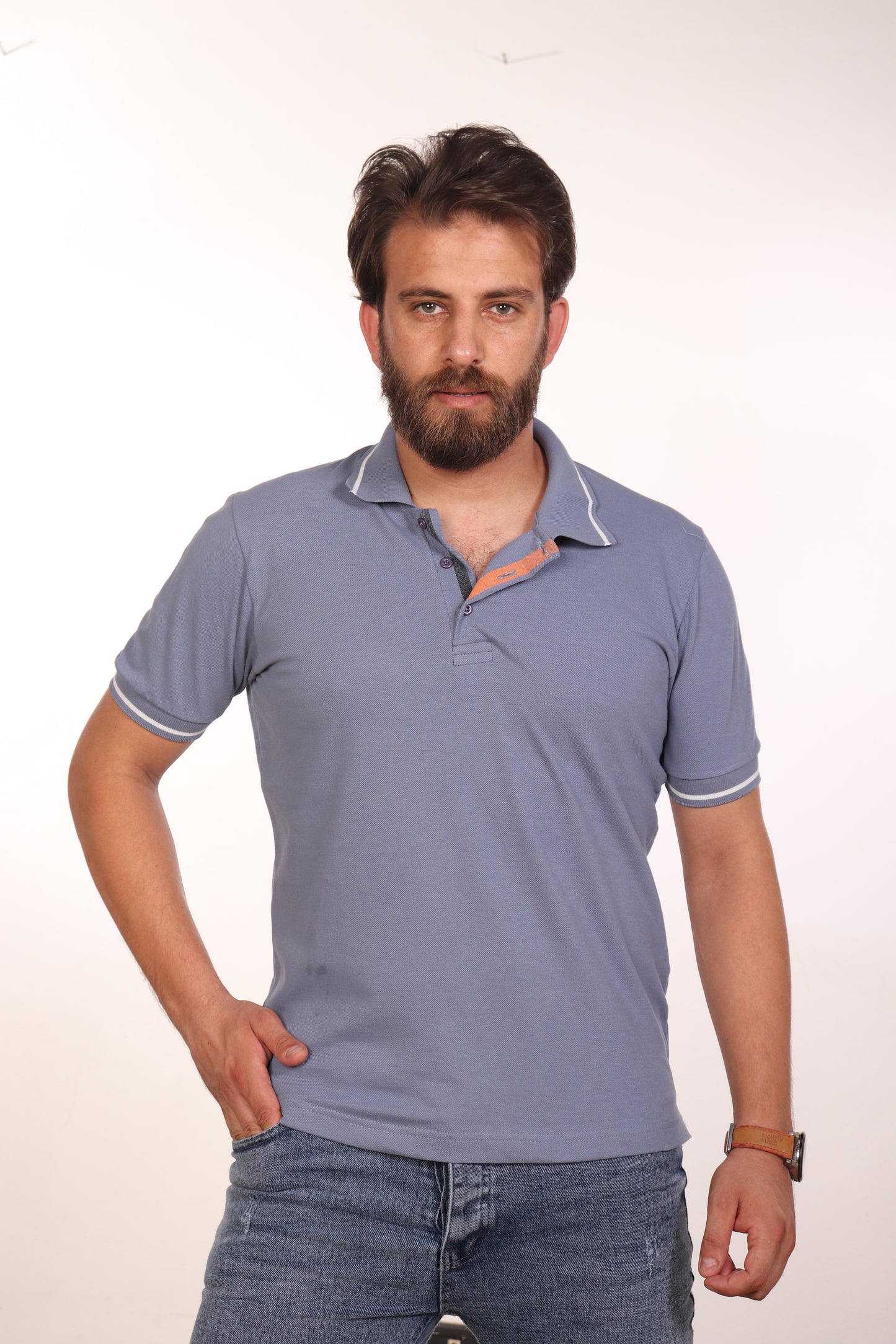 Hero Basic Baby Blue Striped Cuff Polo Shirt