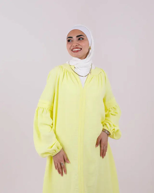 Yellow Elegant Dress with Elastic Cuffs