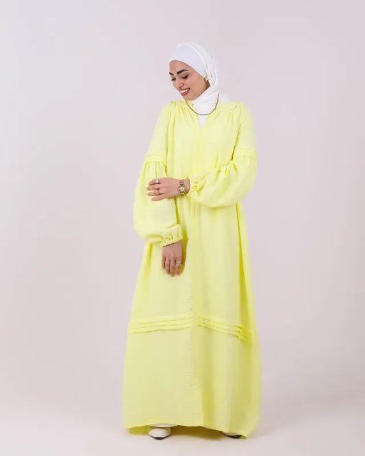 Yellow Elegant Dress with Elastic Cuffs