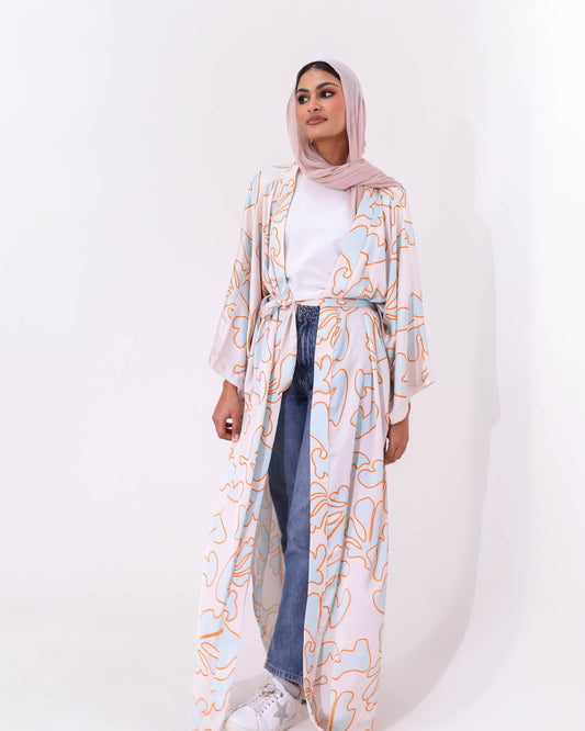 Light Blue Printed Kimono