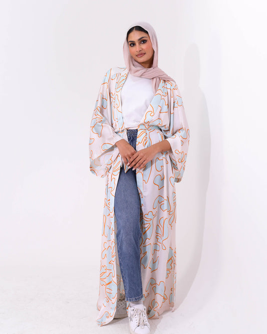 Light Blue Printed Kimono