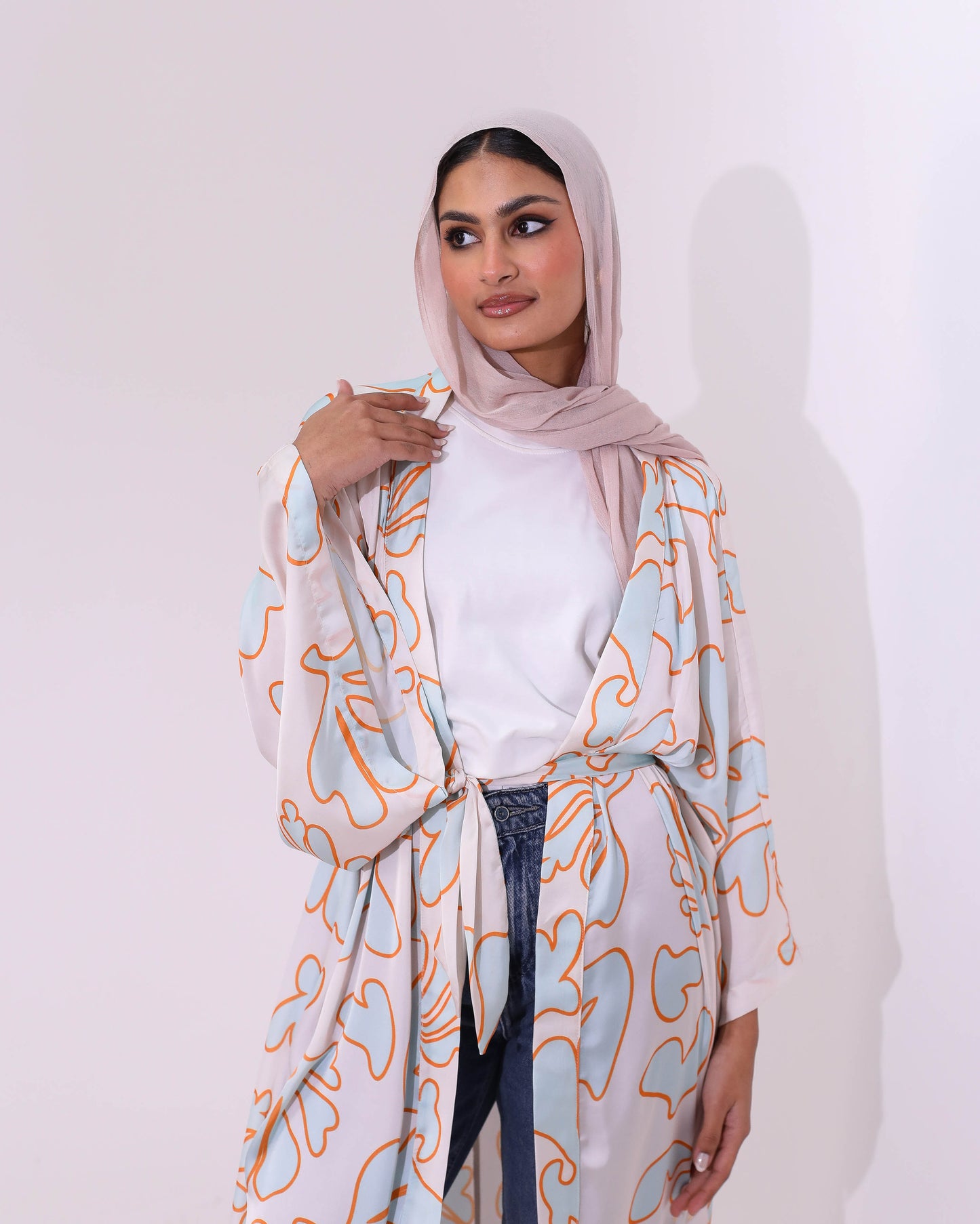 Light Blue Printed Kimono
