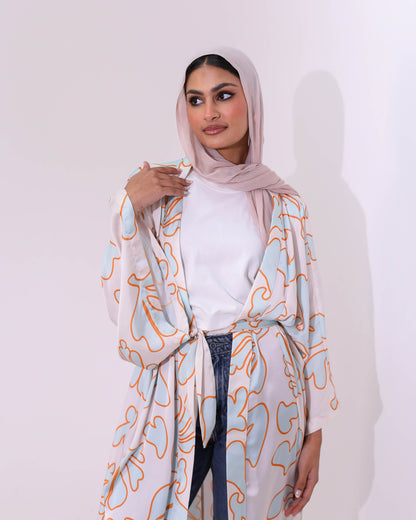 Light Blue Printed Kimono