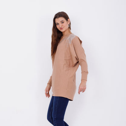 بلوفر خفاش من قماش ستراس الجمل