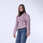 Mauve Belted High-Hip Printed Leather Jacket