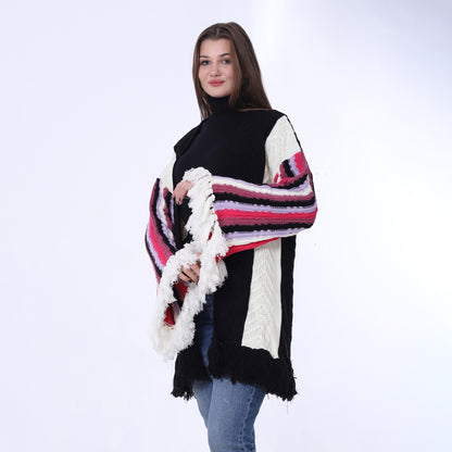 كارديجان أسود مفتوح بشراشيب