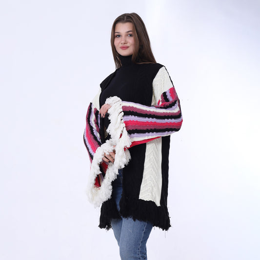 كارديجان أسود مفتوح بشراشيب