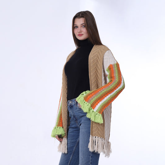 كارديجان مفتوح بشراشيب بلون الجمل