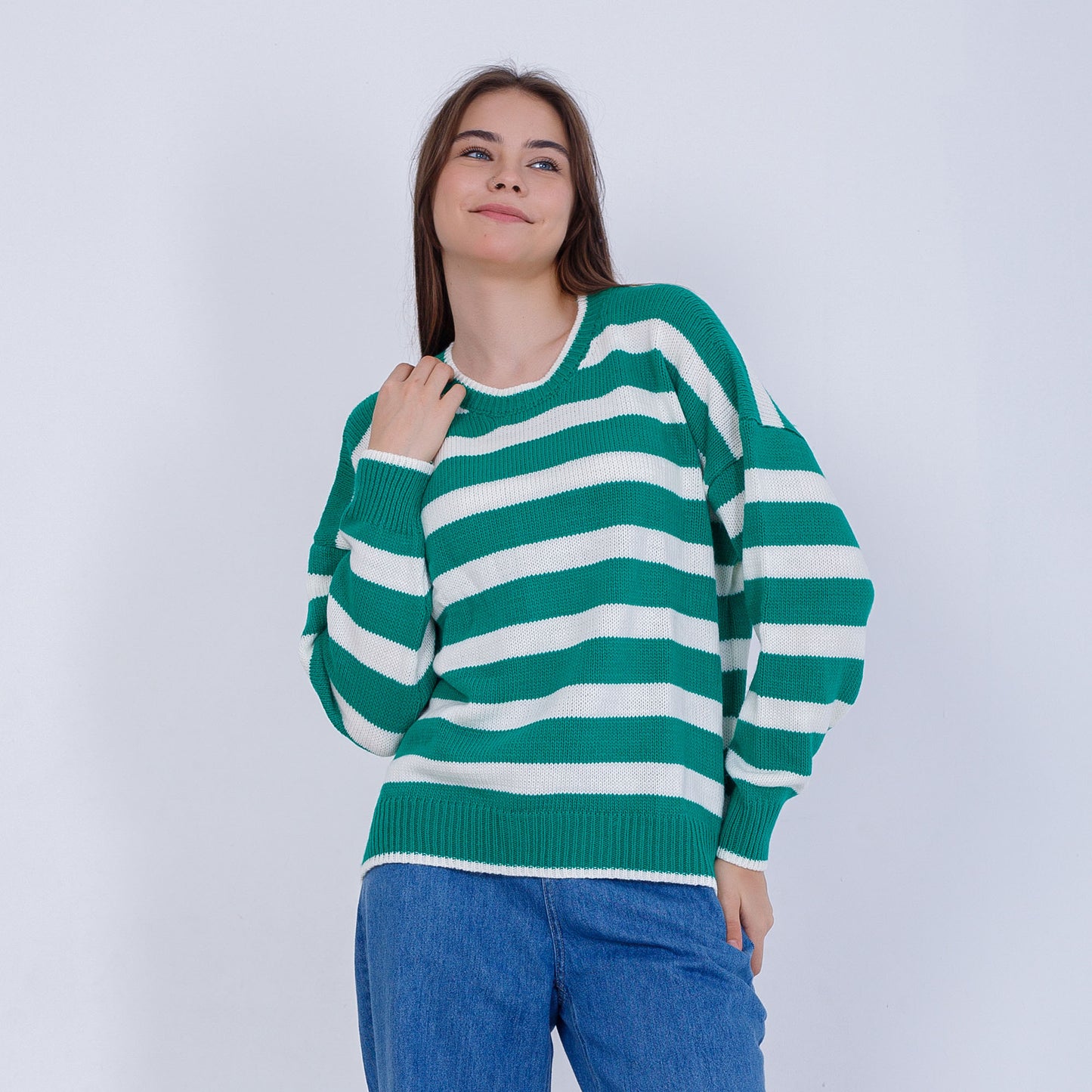 Green Bi-Tone Striped knitted Pullover