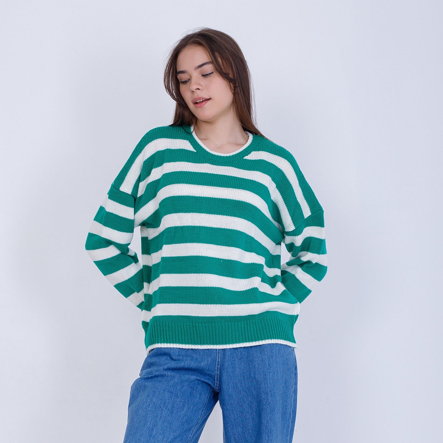 Green Bi-Tone Striped knitted Pullover