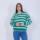 Green Bi-Tone Striped knitted Pullover