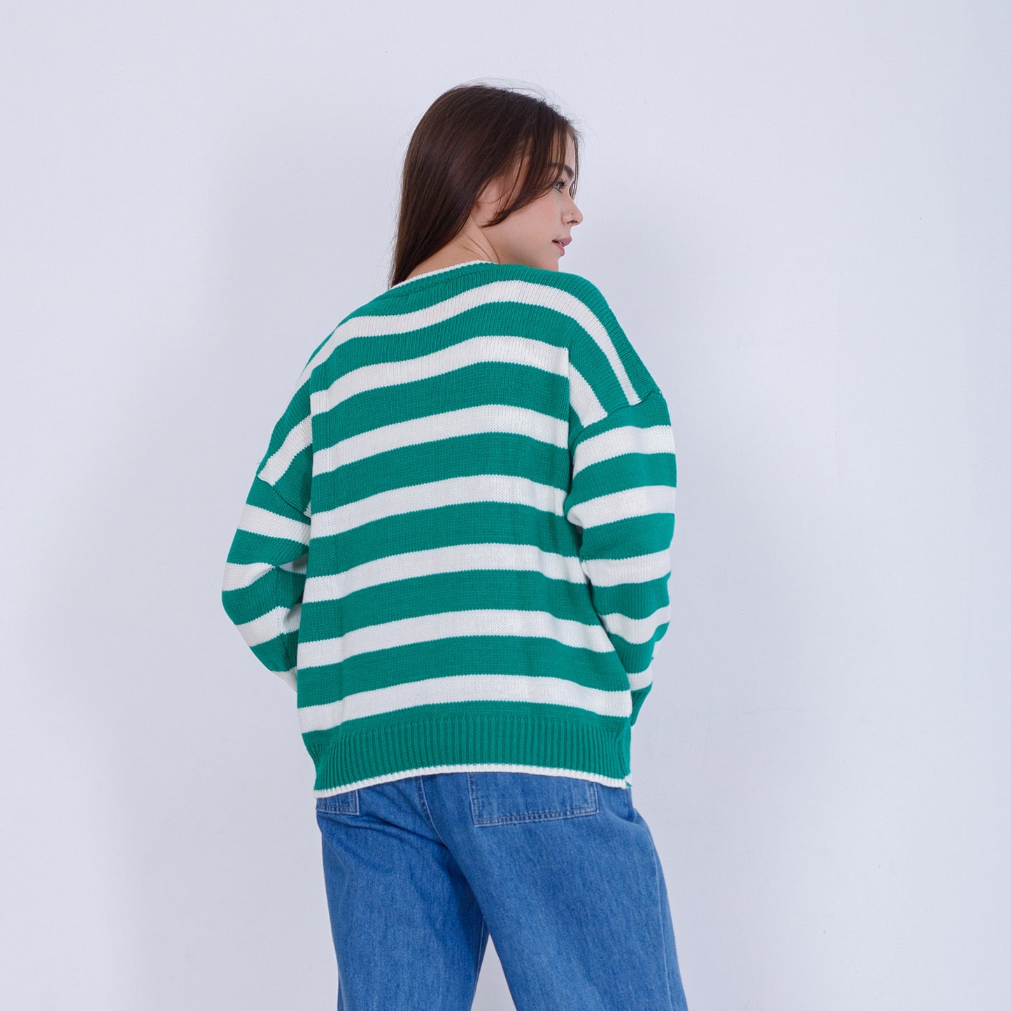 Green Bi-Tone Striped knitted Pullover