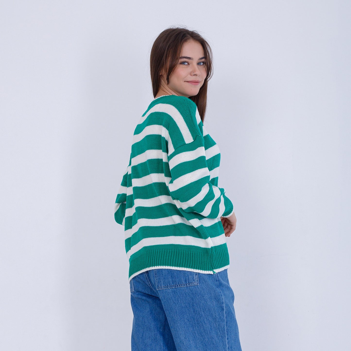 Green Bi-Tone Striped knitted Pullover