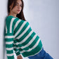 Green Bi-Tone Striped knitted Pullover