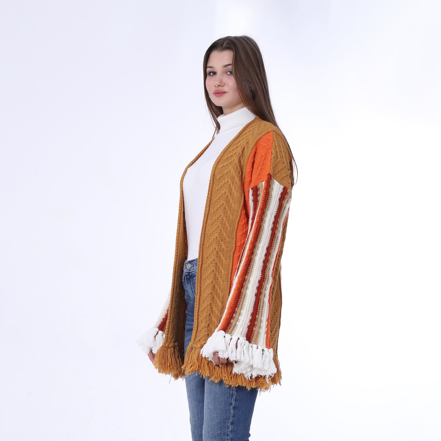 Orange Open Tassel Cardigan