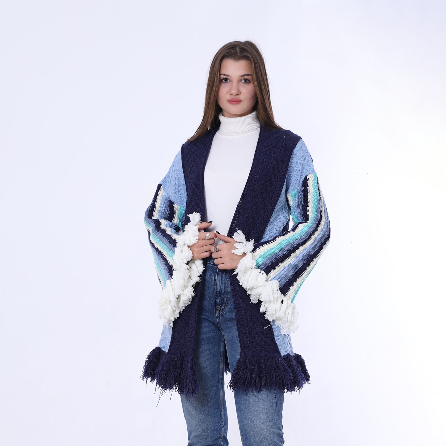 Blue Open Tassel Cardigan