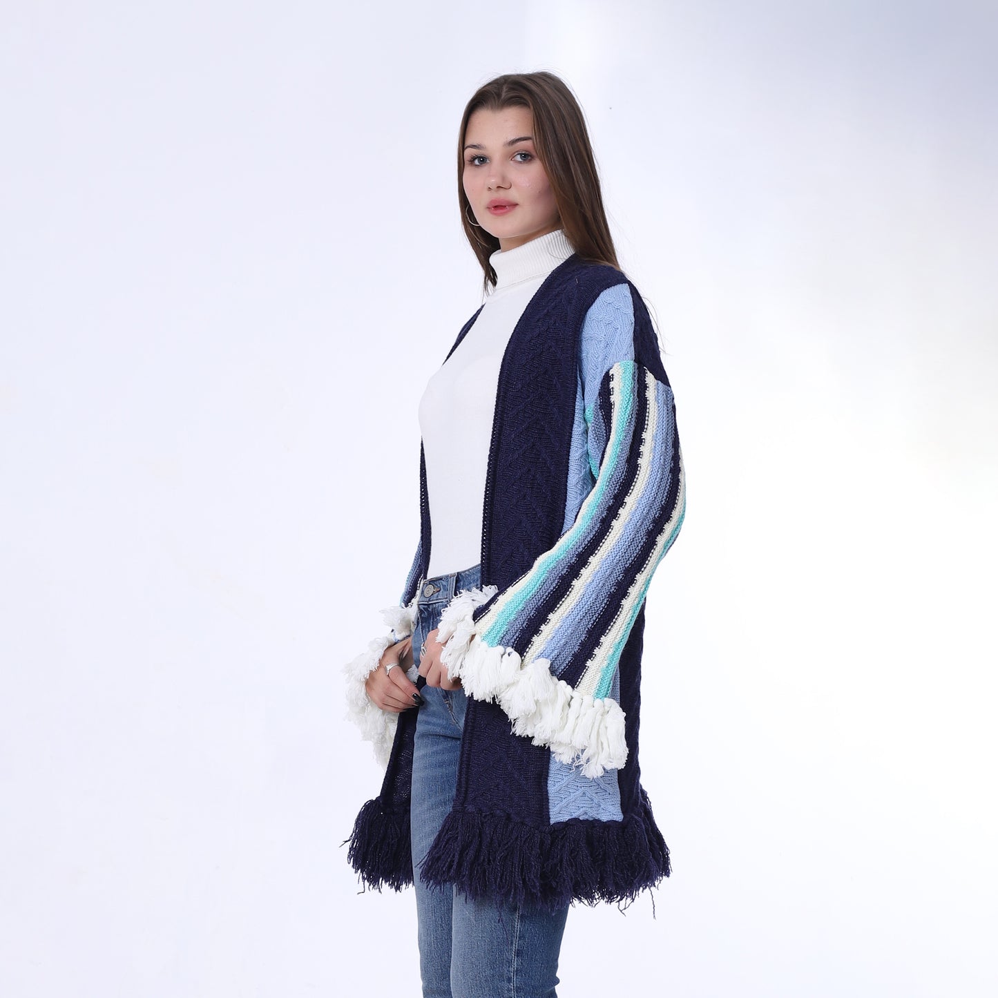 Blue Open Tassel Cardigan