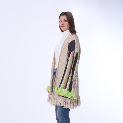 كارديجان مفتوح من الأمام باللون البيج