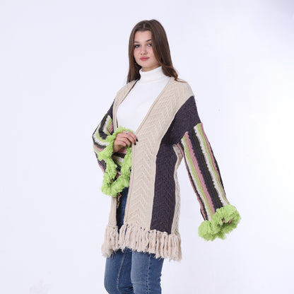 كارديجان مفتوح من الأمام باللون البيج