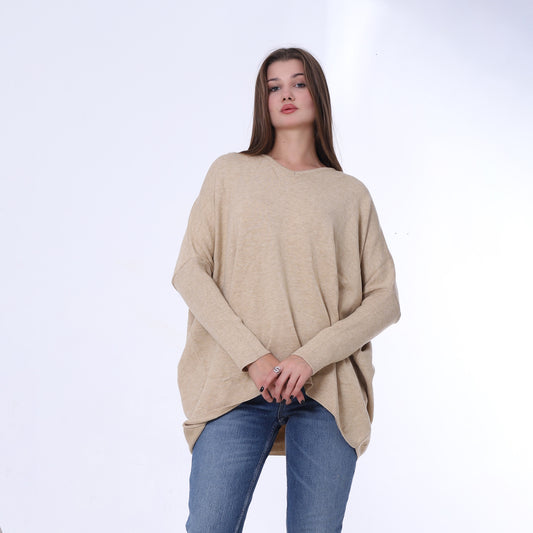 Beige Back Strass Tie Oversized Pullover