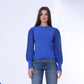 Blue Puff Sleeves Plain Pullover