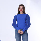 Blue Puff Sleeves Plain Pullover