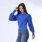 Blue Puff Sleeves Plain Pullover