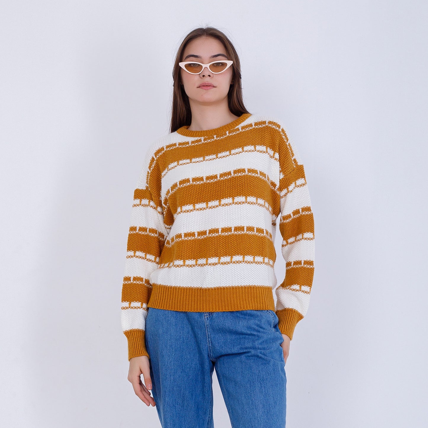 Mustard Round Neck Knitted Pullover