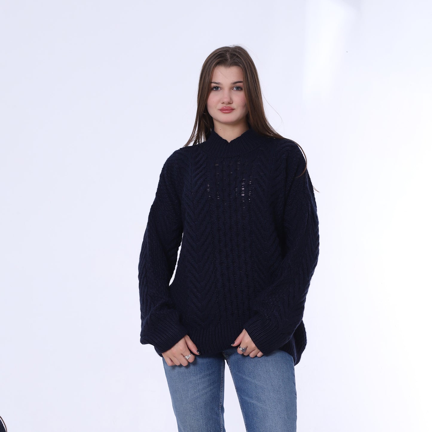 Navy Half Neck Knitted Pullover