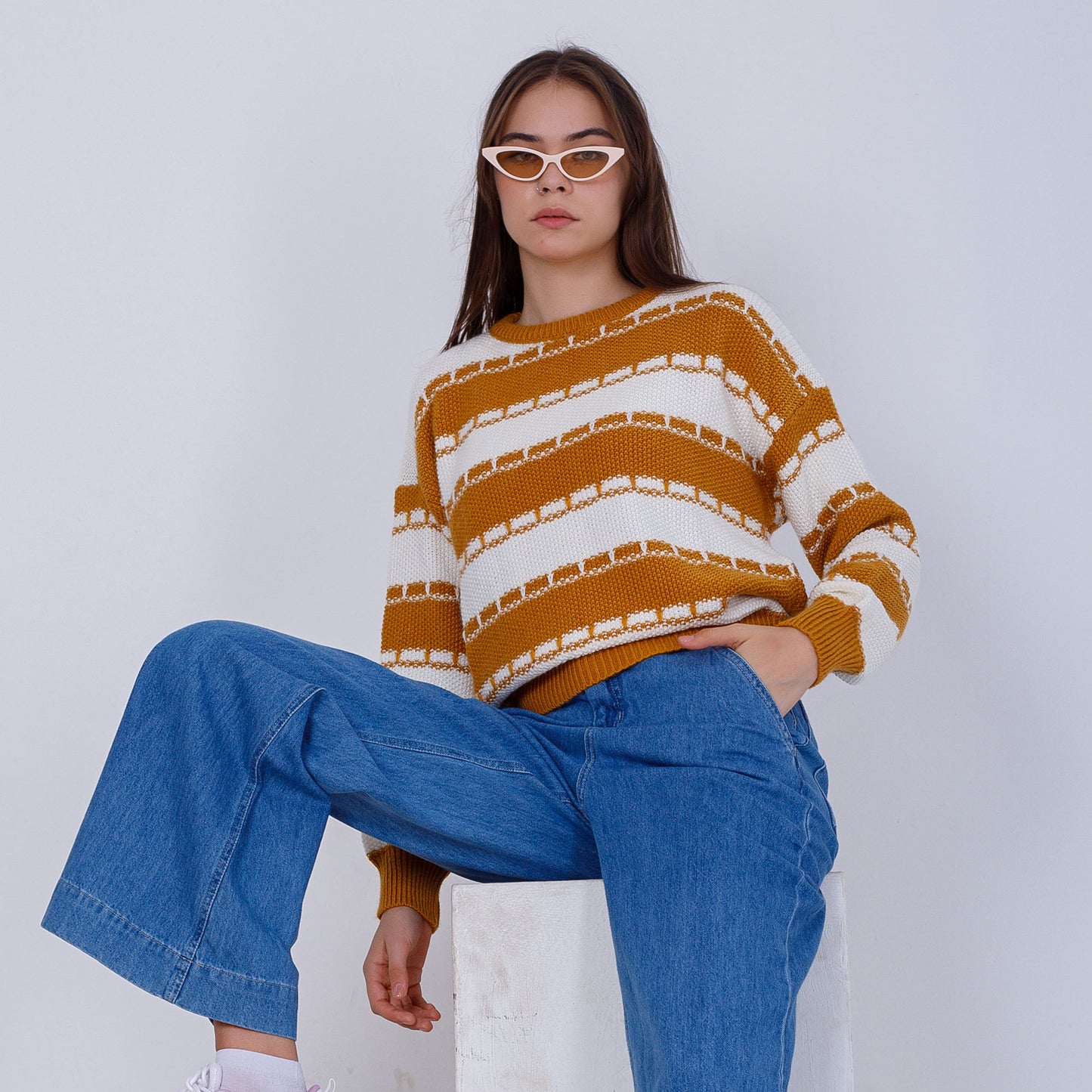 Mustard Round Neck Knitted Pullover