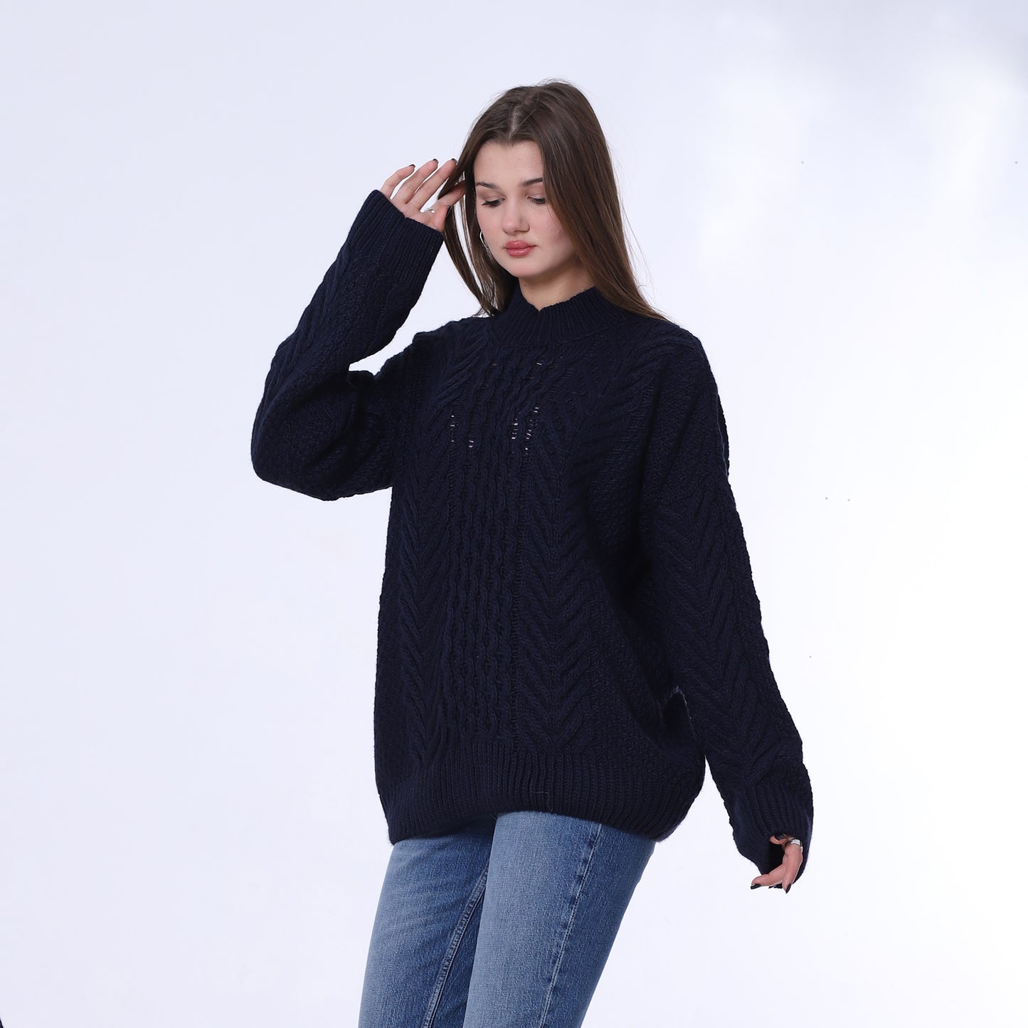 Navy Half Neck Knitted Pullover