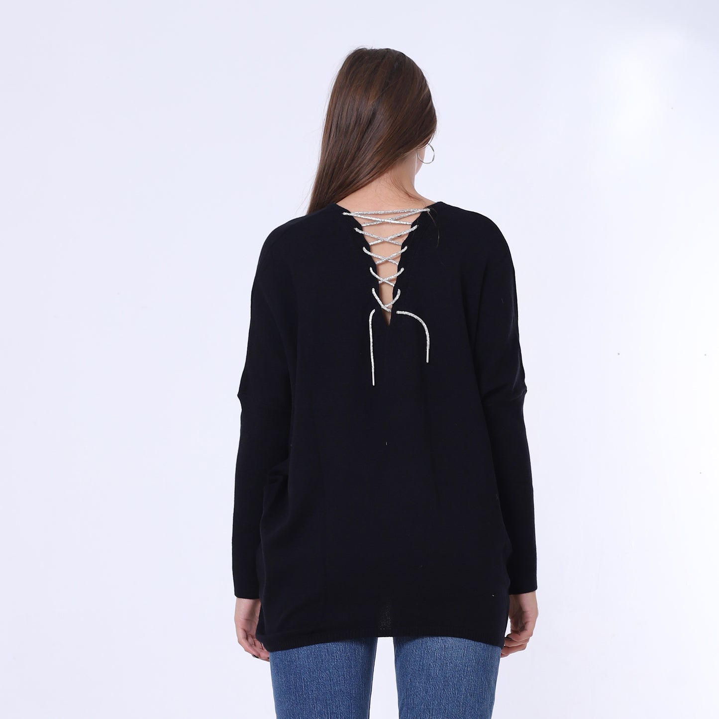 Black Back Strass Tie Oversized Pullover