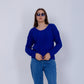 Blue Wide Neck Cable Knit Pullover