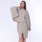 Beige Knitted Set of Loose Pullover & Midi Skirt