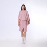 Rose Knitted Set of Loose Pullover & Midi Skirt