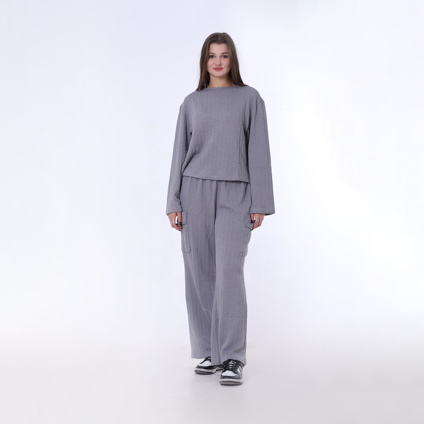 Gray Knitted Pants with Side Flap Pockets