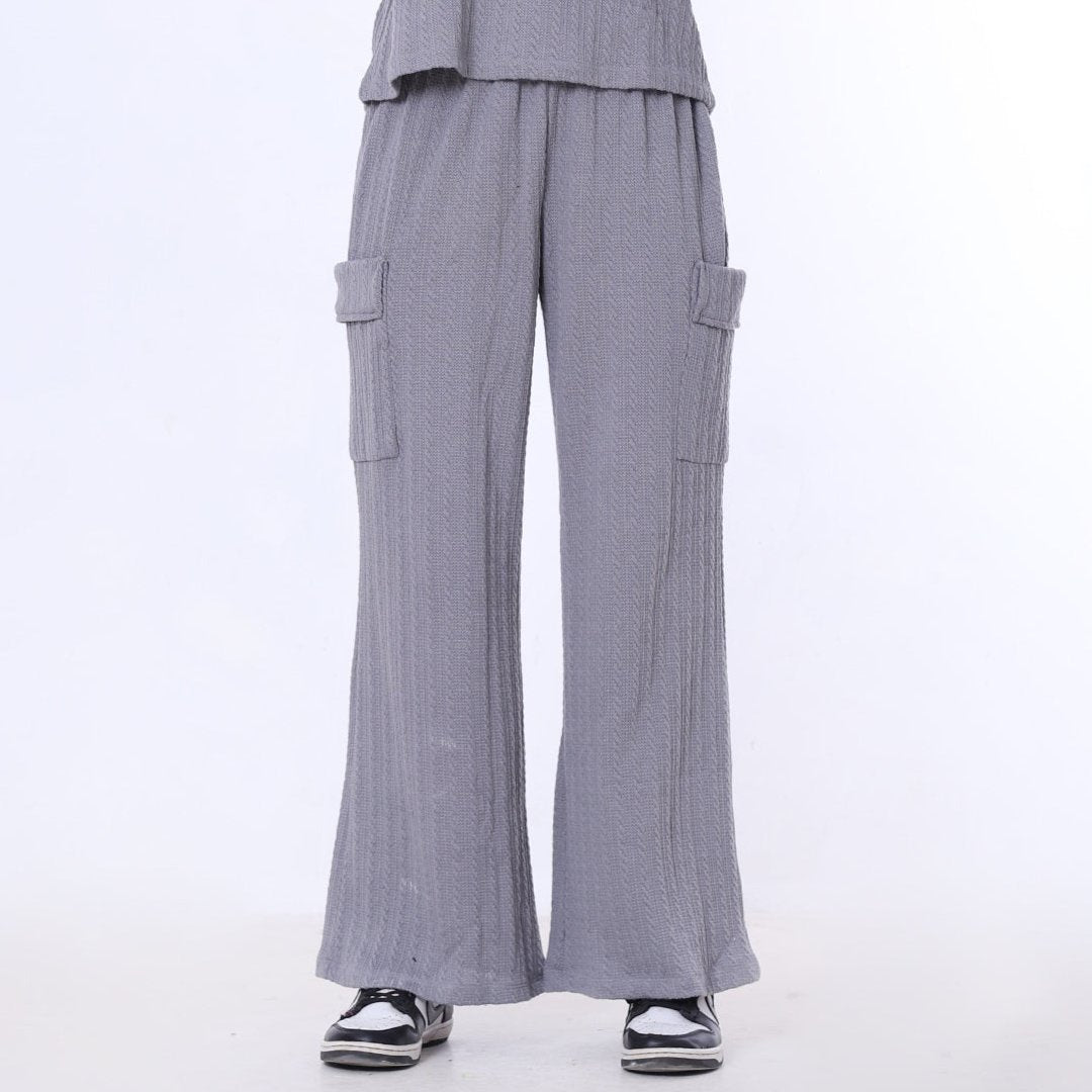 Gray Knitted Pants with Side Flap Pockets